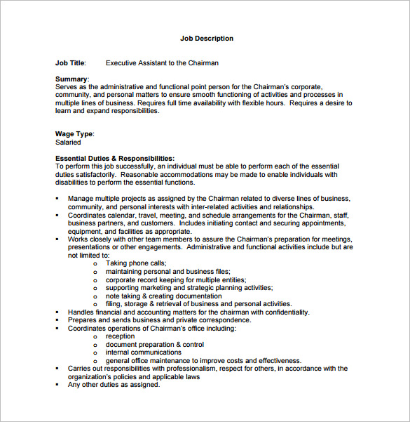 7+ Executive Assistant Job Description Templates | Free ...