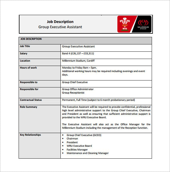 group executive assistant job description free pdf template