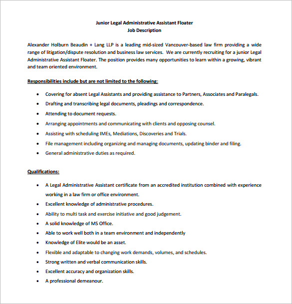 Administrative Assistant Job Description Template - 10+ Free Word, PDF ...