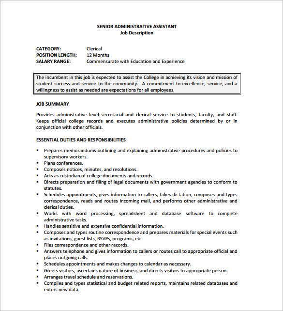 Administrative Assistant Job Description Template - 10+ Free Word, PDF Sns-Brigh10