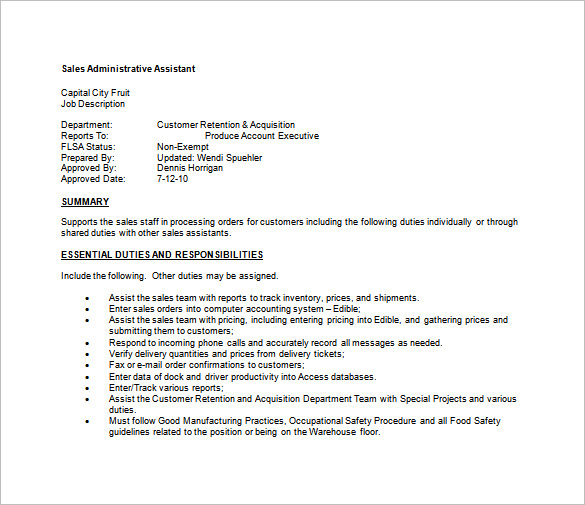 Administrative Assistant Job Description Template - 10 ...