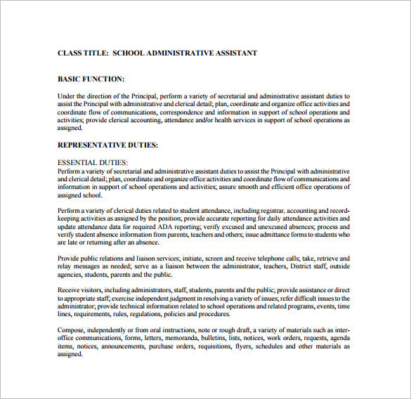 school administrative assistant job description pdf free download