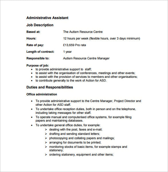 Administrative Assistant Job Description Template 10+ Free Word, PDF