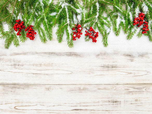 wooden christmas background with red berries
