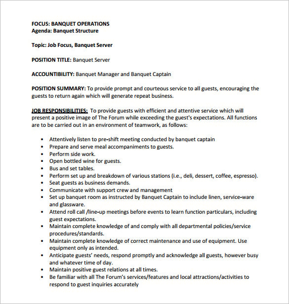 Server Job Description Template - 11+ Free Word, PDF Format Download