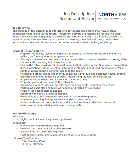 Server Job Description Template 11 Free Word PDF Format Download 