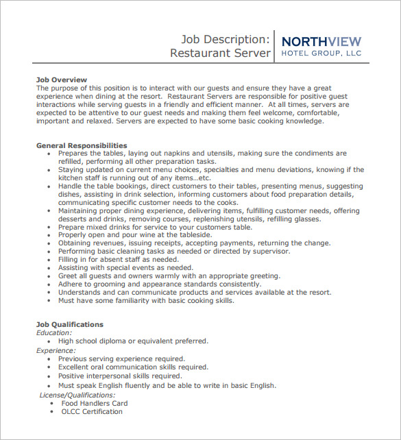 Server Job Description Template 11+ Free Word, PDF Format Download!
