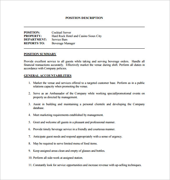 12+ Server Job Description Templates Free Sample, Example, Format