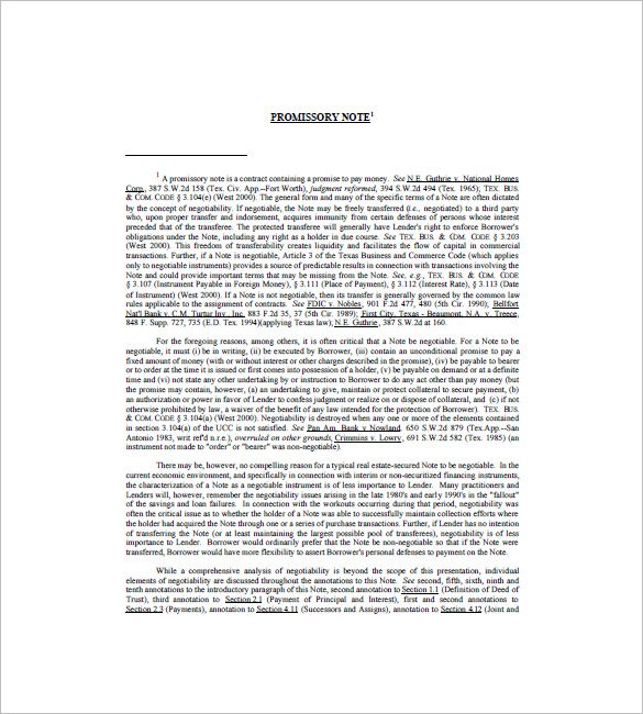 7 Promissory Note Texas Free Sample Example Format Download 2874