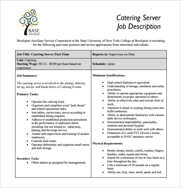 Server Job Description Template 11+ Free Word, PDF Format Download