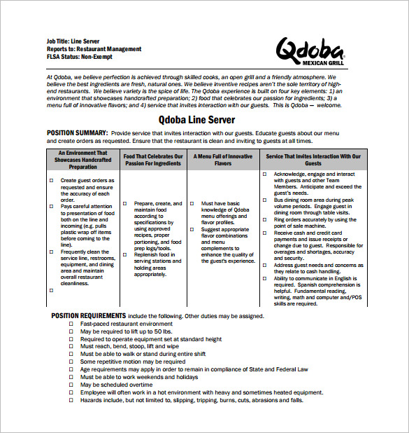 12+ Server Job Description Templates Free Sample, Example, Format
