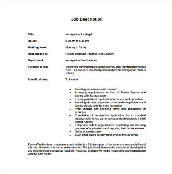 free immigration paralegal job description pdf download