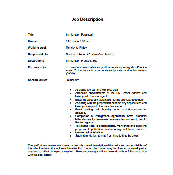 13+ Paralegal Job Description Templates Free Sample, Example, Format