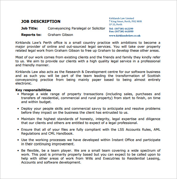 Paralegal Job Description Template 9+ Free Word, PDF Format Download