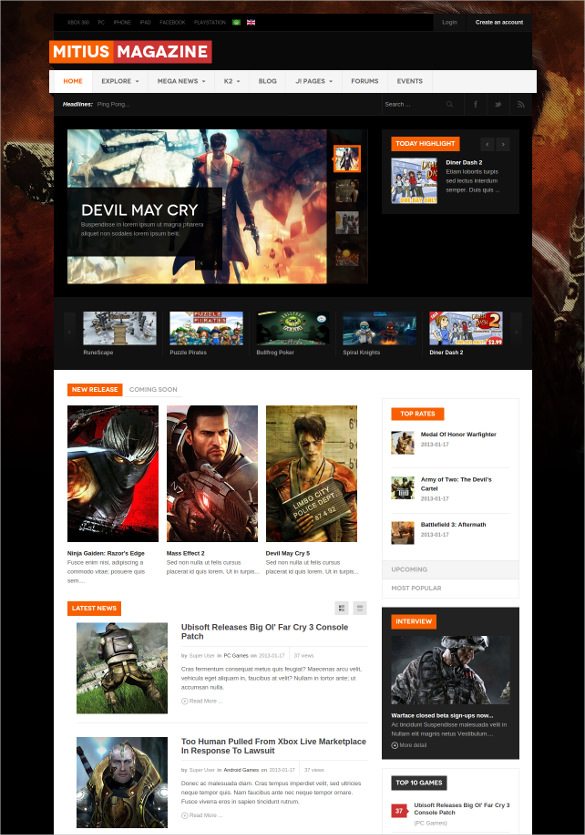 beautiful gaming magazine joomla theme