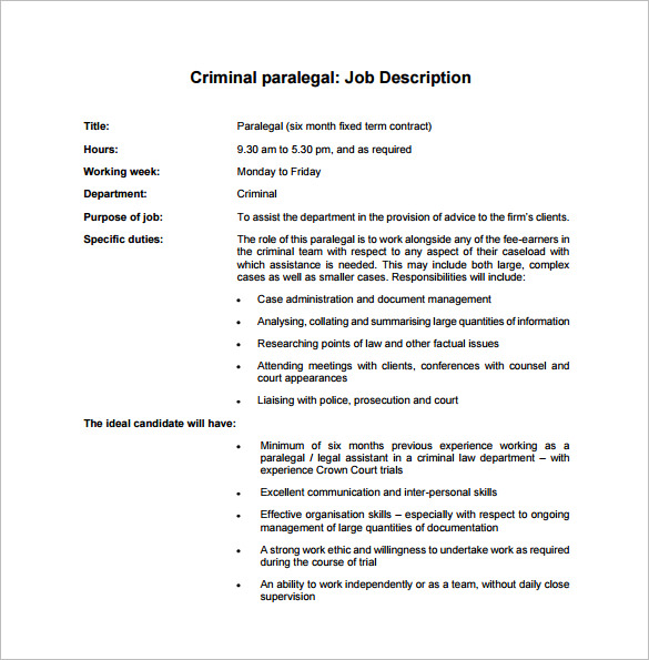 criminal paralegal job description free pdf template