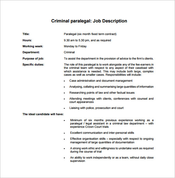 13+ Paralegal Job Description Templates Free Sample, Example, Format Download!