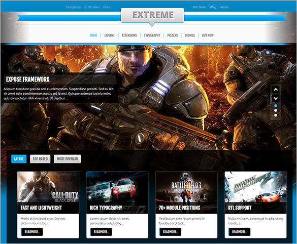 extreme gaming joomla template