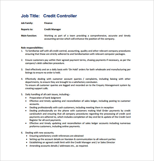 Financial Controller Job Description Sample