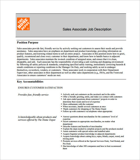 home depot sales associate job description free pdf template