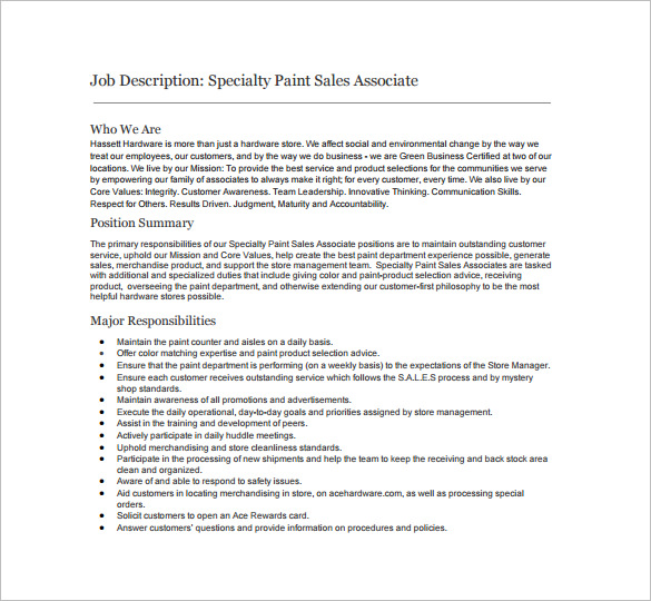 free specialty paint sales associate job description pdf download