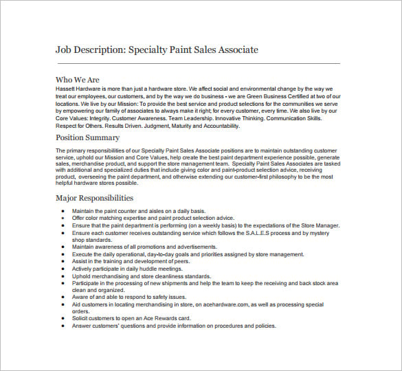 9 Sales Associate Job Description Templates Free Sample Example Format Download Free 7200