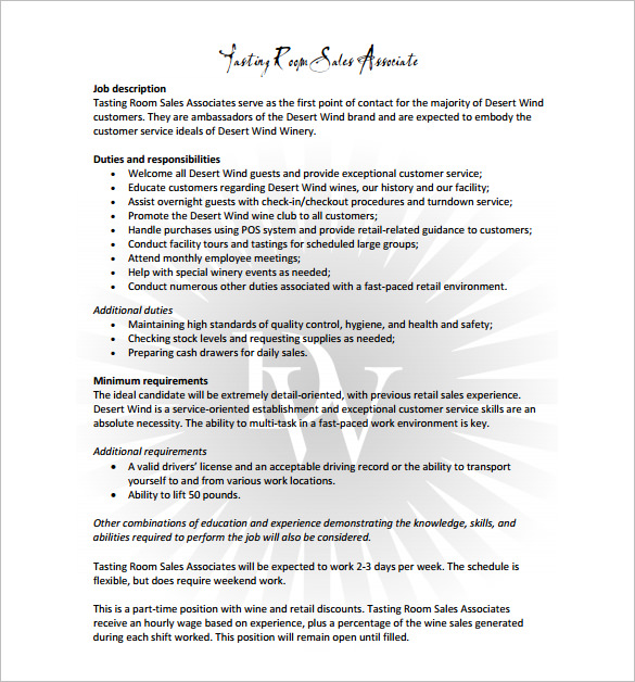 Sales Associate Job Description Template 7 Free Word