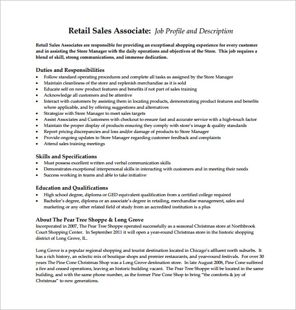 retail sales associate job description free pdf template