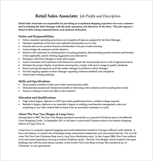 Bhs sales associate job description