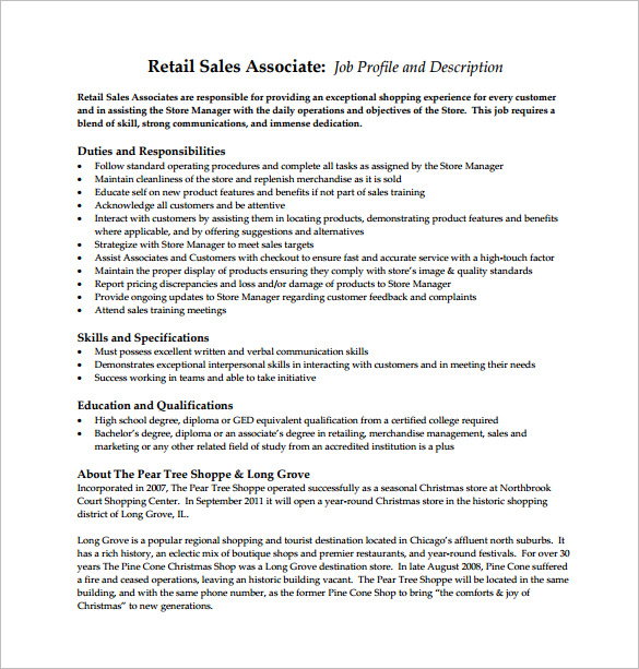 9+ Sales Associate Job Description Templates Free Sample, Example