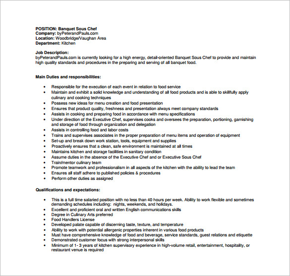 17+ Sous Chef Job Description Templates Free Sample, Example, Format