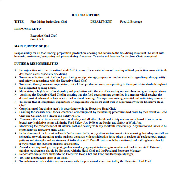 Executive Chef Job Description Template