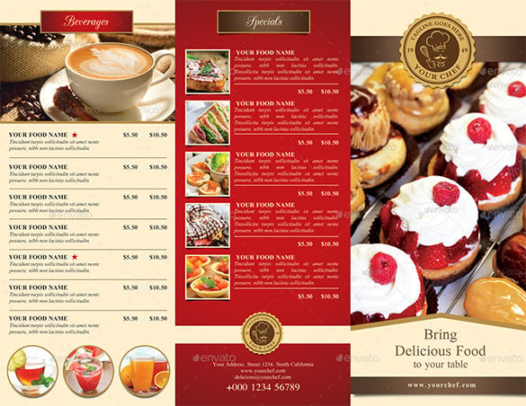 trifold restaurant brochure and menu