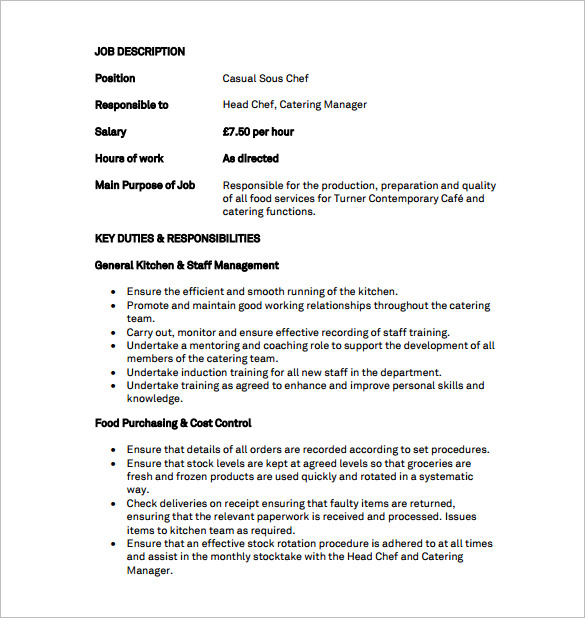 Sous Chef Job Description Template 16+ Free Word, PDF Format Download!