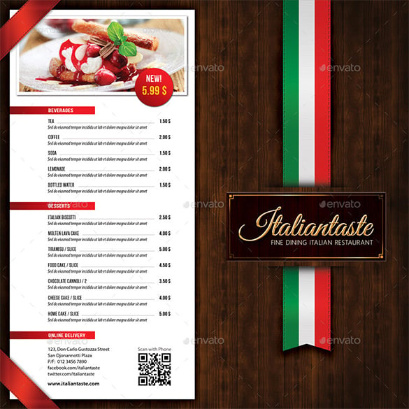 italian restaurant menu brochure