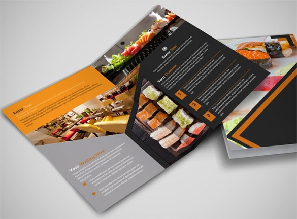 outstanding sushi restaurant bi fold brochure template