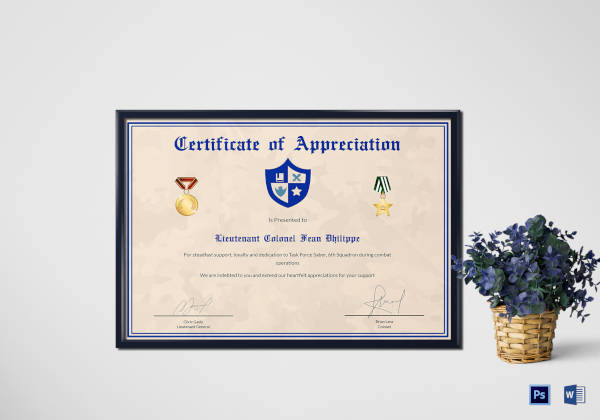 army certificate of appreciation template