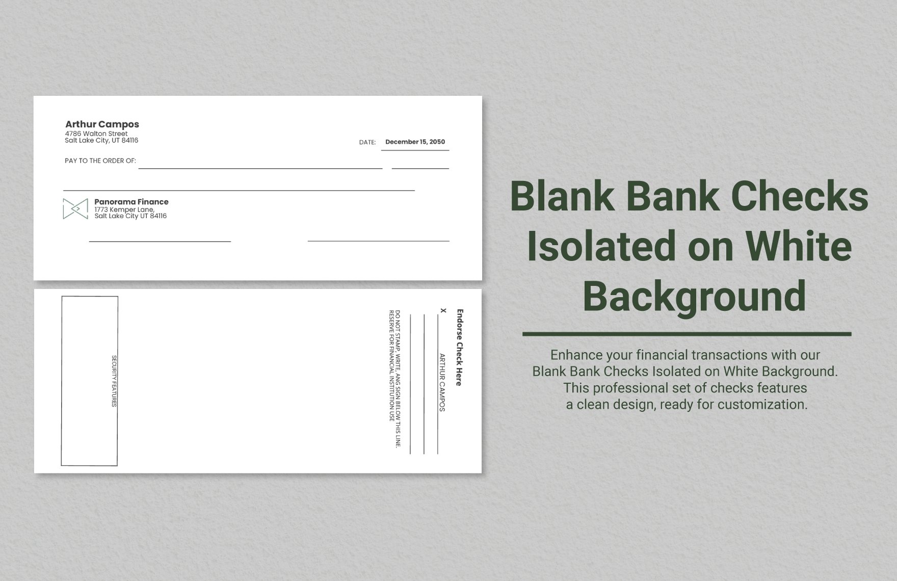 blank bank checks isolated on white background