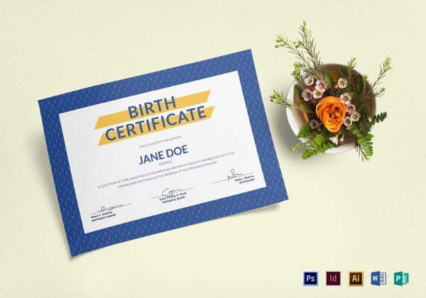 blue birth certificate template