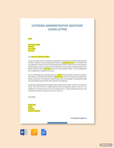 catering administrative assistant cover letter