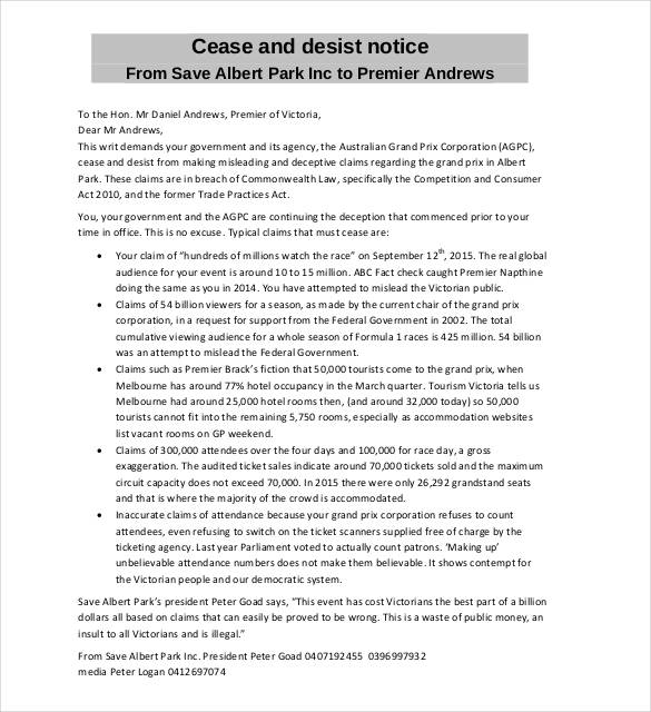 cease and desist notice letter template