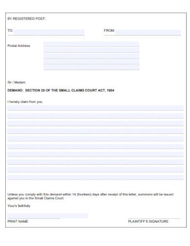 claims court legal letter template