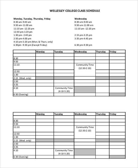 College Class Schedule Template Printable Printable Templates