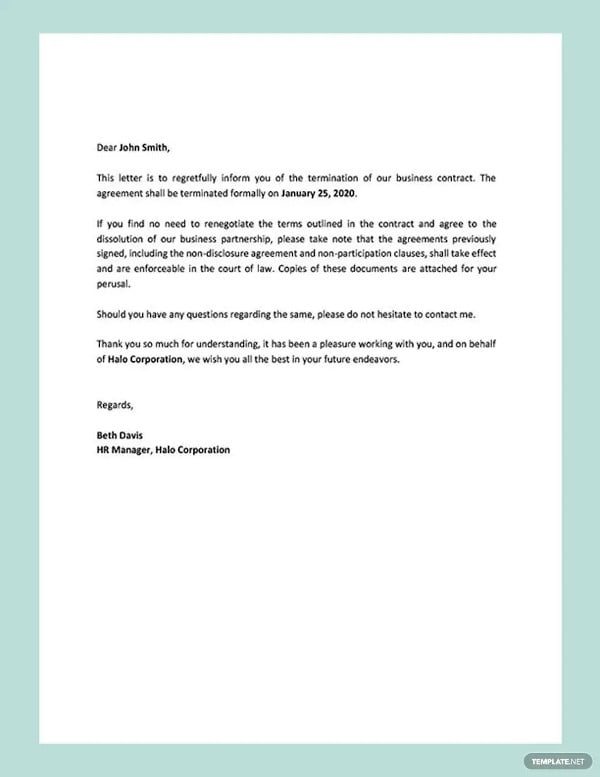 editable business contract termination letter template
