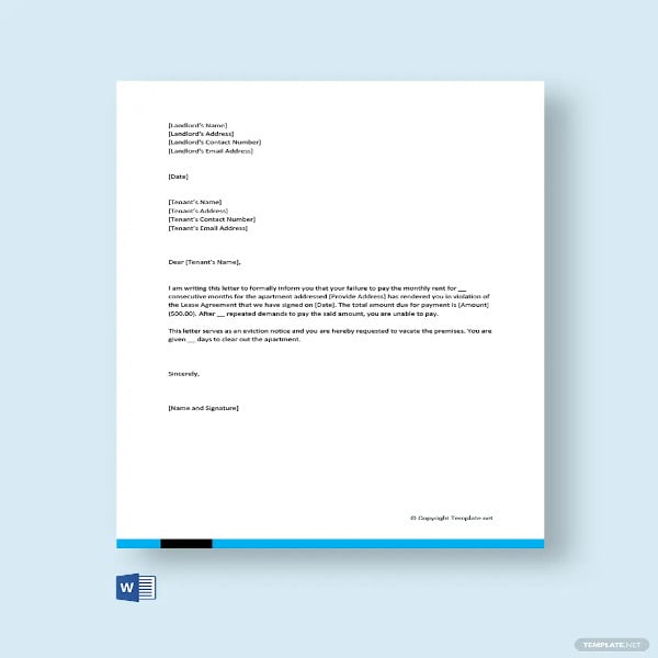 eviction letter to tenant template