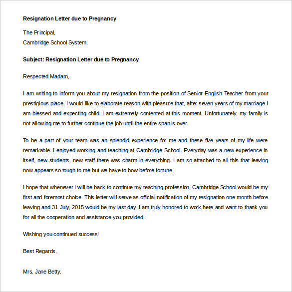 Resignation Letter Due To Pregnancy from images.template.net