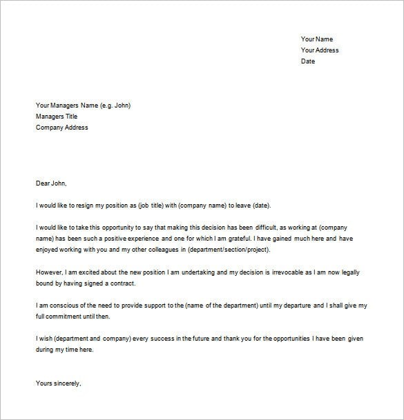 example resignation letter for new job word free d