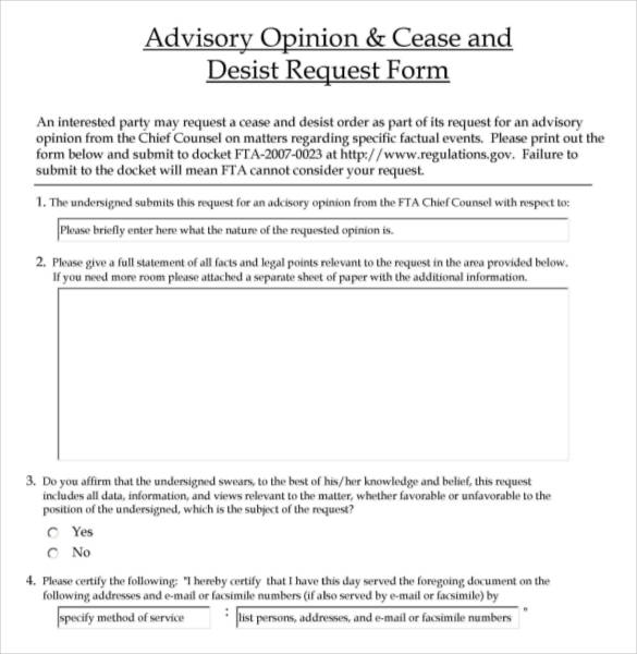example of a cease and desist request form
