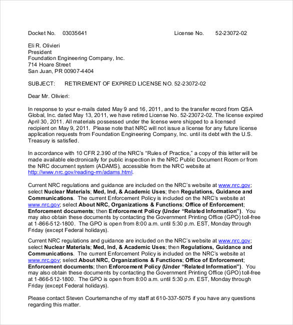 example of a company retirement letter