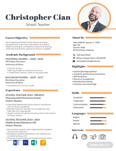 experienced-school-college-teacher-resume-template